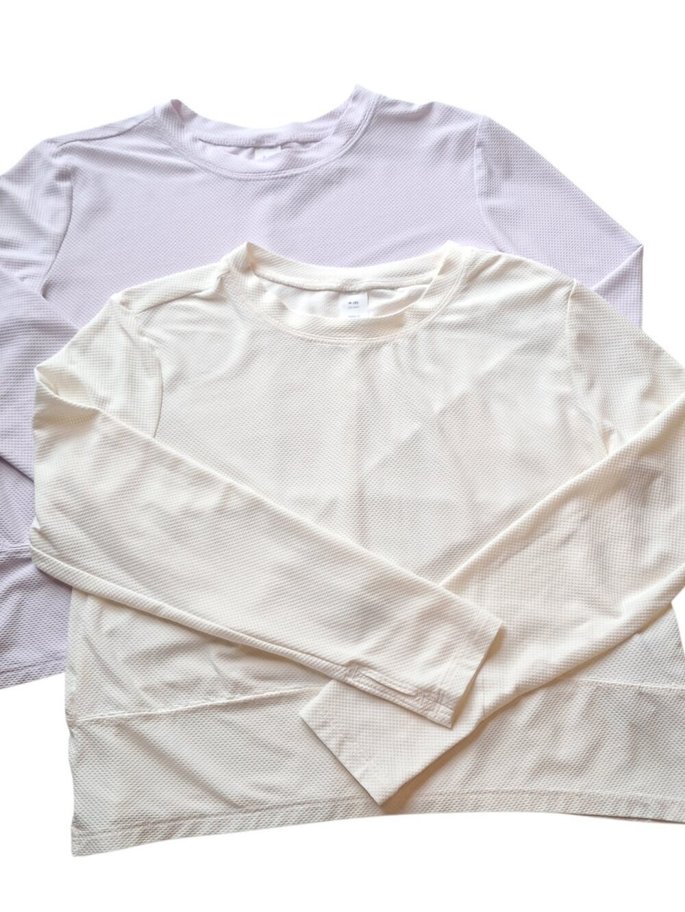 Old Navy Kids Long-Sleeve Waffle Tee — Cream & Light Lavender Size M (8)